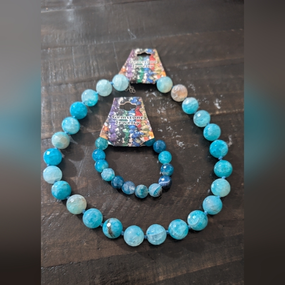 Amazonite Gem Necklace and Bracelet Set Gemstones